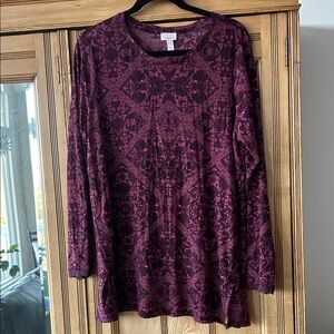 NEW Logo Layers 1X Burgundy Patterned Long Sleeve Top with lace